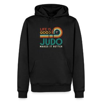 Life is good, judo makes it better - Men’s Premium Organic Hoodie - black - Front - Nico (187cm)