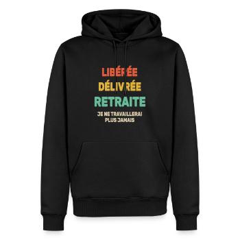 Libéré Délivré Je Ne Travaillerai Plus Jamais - Sweat à capuche Premium bio Homme - noir - Devant - Nico (187cm)