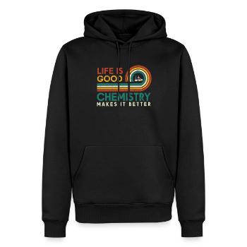 Life is good, chemistry makes it better - Men’s Premium Organic Hoodie - black - Front - Nico (187cm)