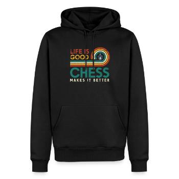 Das Leben Ist Gut. Schach Macht Es Besser - Männer Premium Bio Hoodie - Schwarz - Vorne - Nico (187cm)