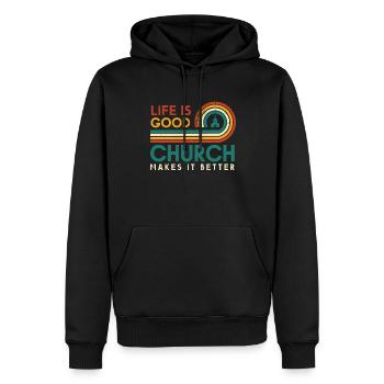La vie est une bonne église la rend meilleure - Sweat à capuche Premium bio Homme - noir - Devant - Nico (187cm)