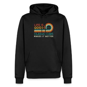 Das Leben Ist Gut. Klassische Autos Machen Es - Männer Premium Bio Hoodie - Schwarz - Vorne - Nico (187cm)
