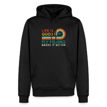 Das Leben Ist Gut Fliegenfischen Macht Es Besser - Männer Premium Bio Hoodie - Schwarz - Vorne - Nico (187cm)
