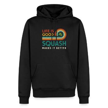 Das Leben Ist Gut. Squash Macht Es Besser - Männer Premium Bio Hoodie - Schwarz - Vorne - Nico (187cm)