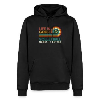 La vie est bonne Le volleyball le rend meilleur pour - Sweat à capuche Premium bio Homme - noir - Devant - Nico (187cm)