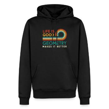 Life is good geometry makes it better - Men’s Premium Organic Hoodie - black - Front - Nico (187cm)