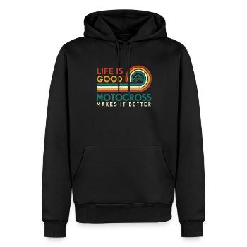 La vie est belle Le motocross le rend meilleur - Sweat à capuche Premium bio Homme - noir - Devant - Nico (187cm)