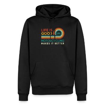Das Leben Ist Gut Motorradfahren Macht Es Besser - Männer Premium Bio Hoodie - Schwarz - Vorne - Nico (187cm)