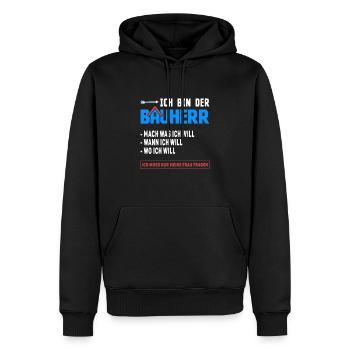Lustiger Bauherr Spruch Ich bin der Chef - Männer Premium Bio Hoodie - Schwarz - Vorne - Nico (187cm)
