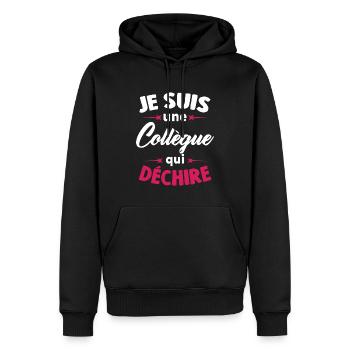 Je Suis Une Collègue Qui Déchire - Sweat à capuche Premium bio Homme - noir - Devant - Nico (187cm)