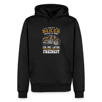 Biker Motorradfahrer - Spruch Freiheit - Männer Premium Bio Hoodie - Schwarz - Vorne - Nico (187cm)
