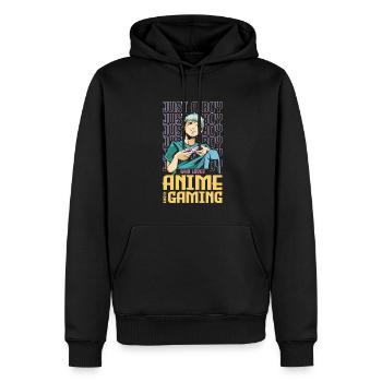 Juste un garçon qui aime les ramen et les jeux d’anime - Sweat à capuche Premium bio Homme - noir - Devant - Nico (187cm)