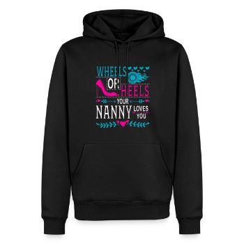 Roues ou talons, pour qui vous êtes votre nounou - Sweat à capuche Premium bio Homme - noir - Devant - Nico (187cm)