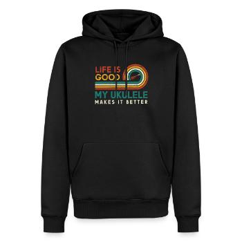 Das Leben Ist Gut, Meine Ukulele Macht Es Besser - Männer Premium Bio Hoodie - Schwarz - Vorne - Nico (187cm)
