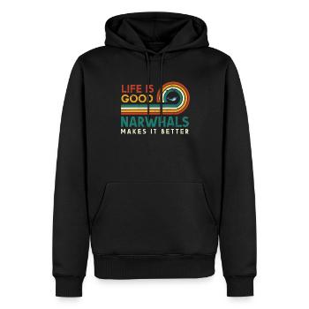 Das Leben Ist Gut, Narwale Machen Es Besser Für - Männer Premium Bio Hoodie - Schwarz - Vorne - Nico (187cm)