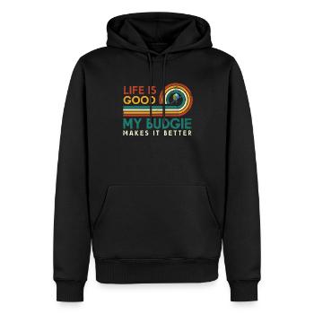 Das Leben Ist Gut, Mein Wellensittich Macht Es - Männer Premium Bio Hoodie - Schwarz - Vorne - Nico (187cm)