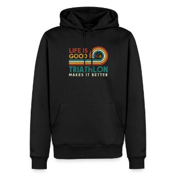 La vie est bonne Le triathlon le rend meilleur pour - Sweat à capuche Premium bio Homme - noir - Devant - Nico (187cm)