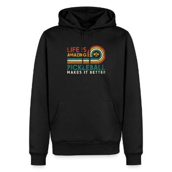 Das Leben Ist Erstaunlich, Pickleball Macht Es - Männer Premium Bio Hoodie - Schwarz - Vorne - Nico (187cm)