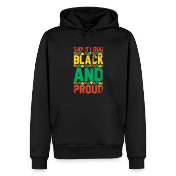 Dis-le fortement noir et fier de la - Sweat à capuche Premium bio Homme - noir - Devant - Nico (187cm)
