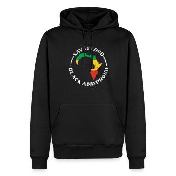 Dis-le fortement noir et fier de la - Sweat à capuche Premium bio Homme - noir - Devant - Nico (187cm)