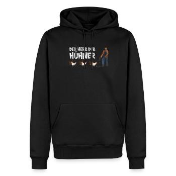 Der Herr der Hühner. Huhn - Männer Premium Bio Hoodie - Schwarz - Vorne - Nico (187cm)