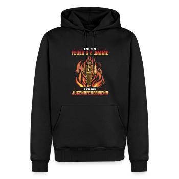 Ich Bin Feuer & Flamme Für Die Jugendfeuerwehr - Männer Premium Bio Hoodie - Schwarz - Vorne - Nico (187cm)