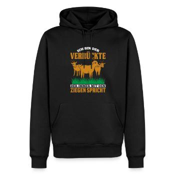 Ich Bin Der Verrückte Der Immer Mit Den Ziegen Spr - Männer Premium Bio Hoodie - Schwarz - Vorne - Nico (187cm)