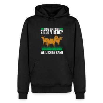 Warum Ich Mit Meinen Ziegen Rede? Weil Ich Es Kann - Männer Premium Bio Hoodie - Schwarz - Vorne - Nico (187cm)