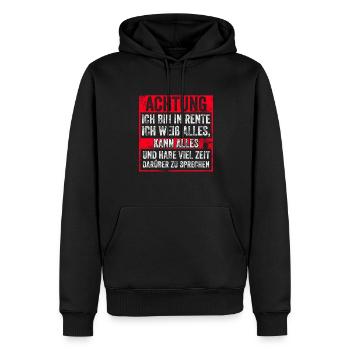 Achtung Ich Bin In Rente Ich weiß Alles, Kann Alle - Männer Premium Bio Hoodie - Schwarz - Vorne - Nico (187cm)