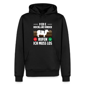 Meine Hochlandrinder Rufen Ich Muss Los - Männer Premium Bio Hoodie - Schwarz - Vorne - Nico (187cm)