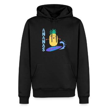 pineapple riding waves on a surfboard, - Men’s Premium Organic Hoodie - black - Front - Nico (187cm)