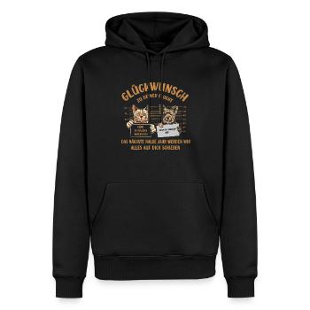 Glückwunsch zu Deiner FLucht, Jobwechsel Abschieds - Männer Premium Bio Hoodie - Schwarz - Vorne - Nico (187cm)