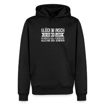 Glückwunsch zu Deiner FLucht, Jobwechsel Abschieds - Männer Premium Bio Hoodie - Schwarz - Vorne - Nico (187cm)
