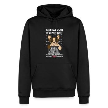 Glückwunsch zu Deiner FLucht, Jobwechsel Abschieds - Männer Premium Bio Hoodie - Schwarz - Vorne - Nico (187cm)