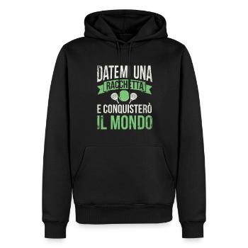 Gib Mir Eine Racchetta Und Erkenne Die Welt, - Männer Premium Bio Hoodie - Schwarz - Vorne - Nico (187cm)