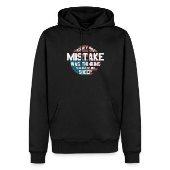 Sa première erreur a été de penser que j’étais l’une d’entre elles. - Sweat à capuche Premium bio Homme - noir - Devant - Nico (187cm)