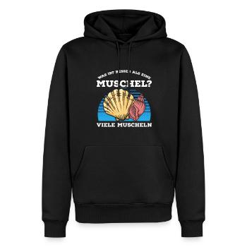 Was ist besser als eine Muschel? Viele Muscheln - Männer Premium Bio Hoodie - Schwarz - Vorne - Nico (187cm)