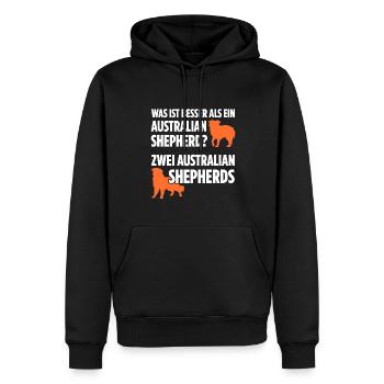Was ist besser als ein Australian Shepherd? Zwei - Männer Premium Bio Hoodie - Schwarz - Vorne - Nico (187cm)