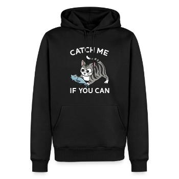 Niedliche getigerte Katze mit einem Fisch - Männer Premium Bio Hoodie - Schwarz - Vorne - Nico (187cm)