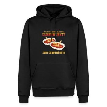 Was ist besser als eine Currywurst? Zwei Currywürs - Männer Premium Bio Hoodie - Schwarz - Vorne - Nico (187cm)