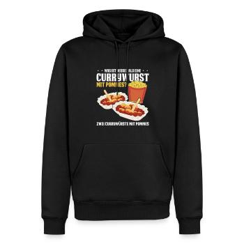 Was ist besser als eine Currywurst mit Pommes? Zwe - Männer Premium Bio Hoodie - Schwarz - Vorne - Nico (187cm)
