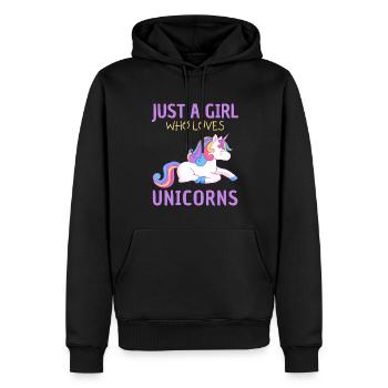 Nur Ein Mädchen, Das Einhörner Liebt. - Männer Premium Bio Hoodie - Schwarz - Vorne - Nico (187cm)