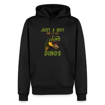 Juste un garçon qui aime les dinos - Sweat à capuche Premium bio Homme - noir - Devant - Nico (187cm)