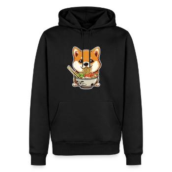 Corgi avec bol de ramen - Sweat à capuche Premium bio Homme - noir - Devant - Nico (187cm)
