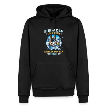 Französische Bulldogge trinkt Bier beim Eisbaden - Männer Premium Bio Hoodie - Schwarz - Vorne - Nico (187cm)