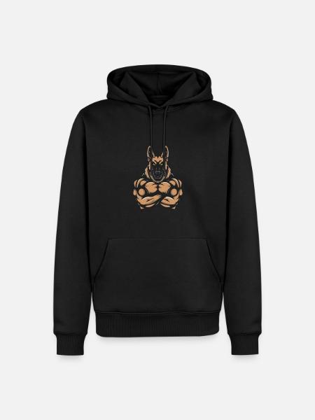 German Shepherd Dog Muscles Bodybuilding - Men’s Premium Organic Hoodie - black