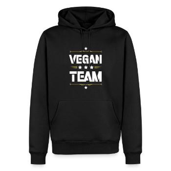 Vegan Team - Männer Premium Bio Hoodie - Schwarz - Vorne - Nico (187cm)