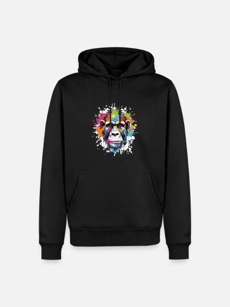 Affe Tier Pop Art Kopf - Herre Premium økologisk hoodie - sort