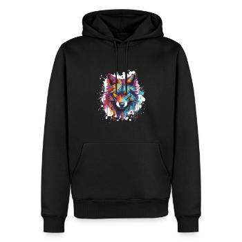 Wolf Tier Pop Art Kopf - Männer Premium Bio Hoodie - Schwarz - Vorne - Nico (187cm)