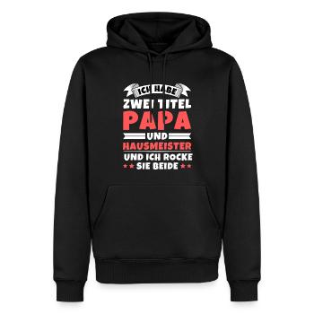 Ich habe 2 Titel Papa und Hausmeister - Männer Premium Bio Hoodie - Schwarz - Vorne - Nico (187cm)
